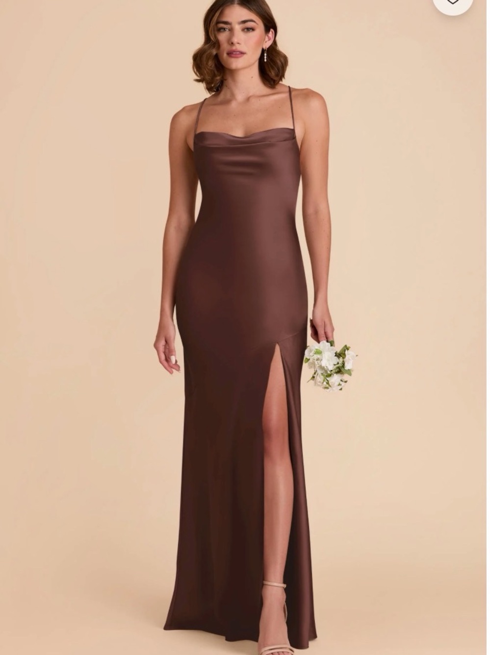Birdy Grey Brown Satin Cowl Slip Maxi Dress with Thigh Slit